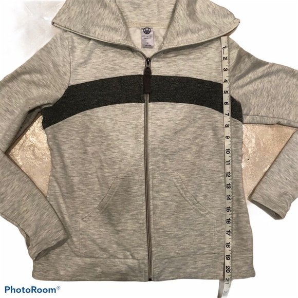 Te Verde Womens Yoga Track Jacket Gray Heathered Color Block Stretch Thumbhole S - Picture 9 of 9